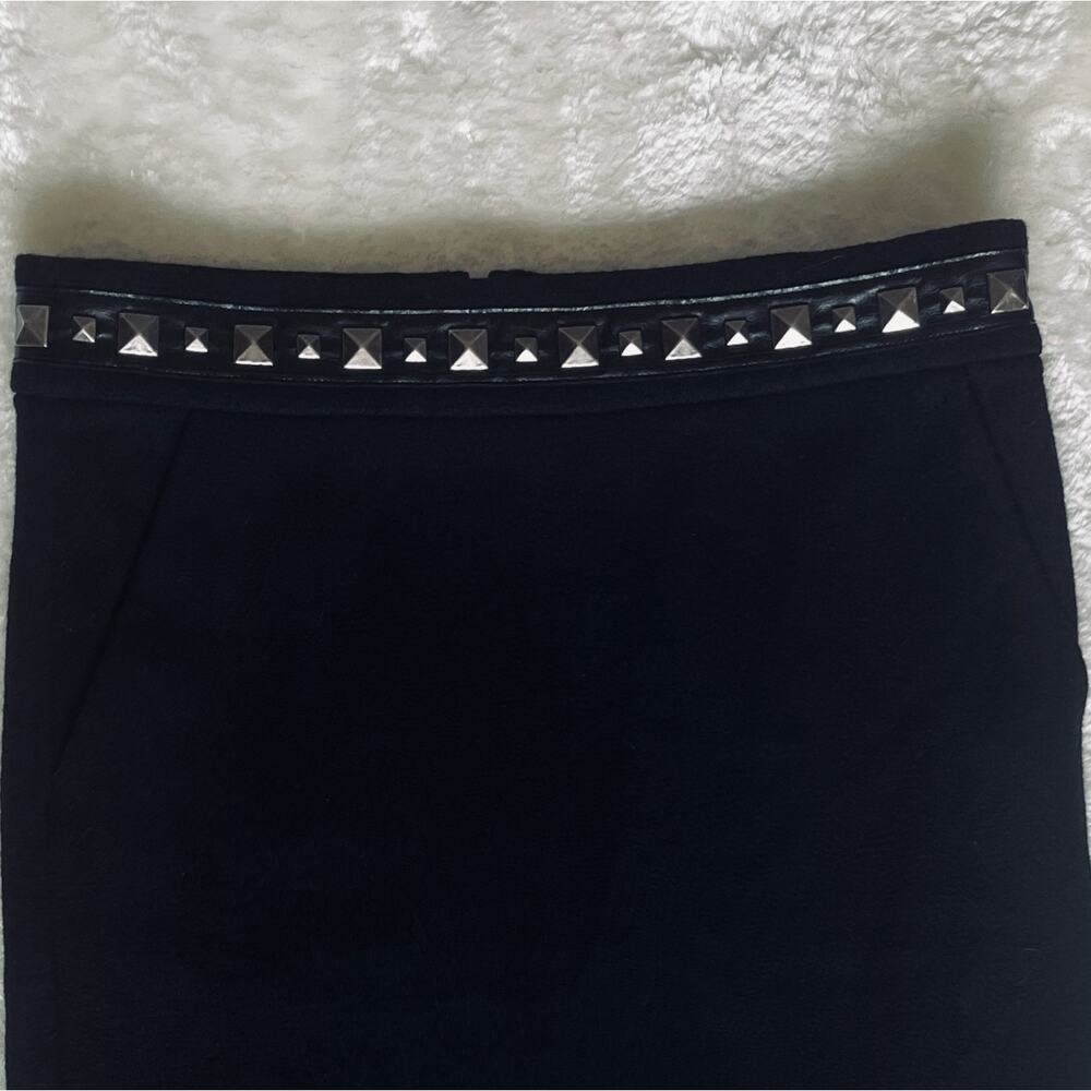 Tory Burch | Black Studded 100% Wool Pencil Skirt | Sz S | Edgy, Corporate Goth - Picture 4 of 9